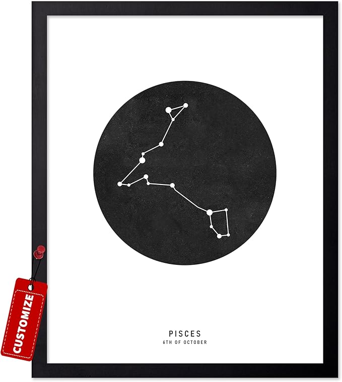 Poster Master Personalized Pisces Print, Customized Black Star Map Poster and Canvas, Zodiac Sign Art, Gift for Family, Loved Ones, Friends, Available in 8x10 to 30x40 - Pisces Canvas for men