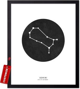 Poster Master Personalized Gemini Print, Customized Black Star Map Poster and Canvas, Zodiac Sign Art, Gift for Family, Loved Ones, Friends, Available in 8x10 to 30x40 - Gemini Canvas for men