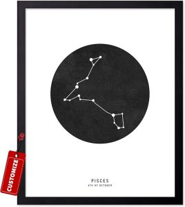 Monem Art Personalized Pisces Print, Customized Black Star Map Poster and Canvas, Zodiac Sign Art, Gift for Family, Loved Ones, Friends, Available in 8x10" to 30x40" - Pisces Canvas for men
