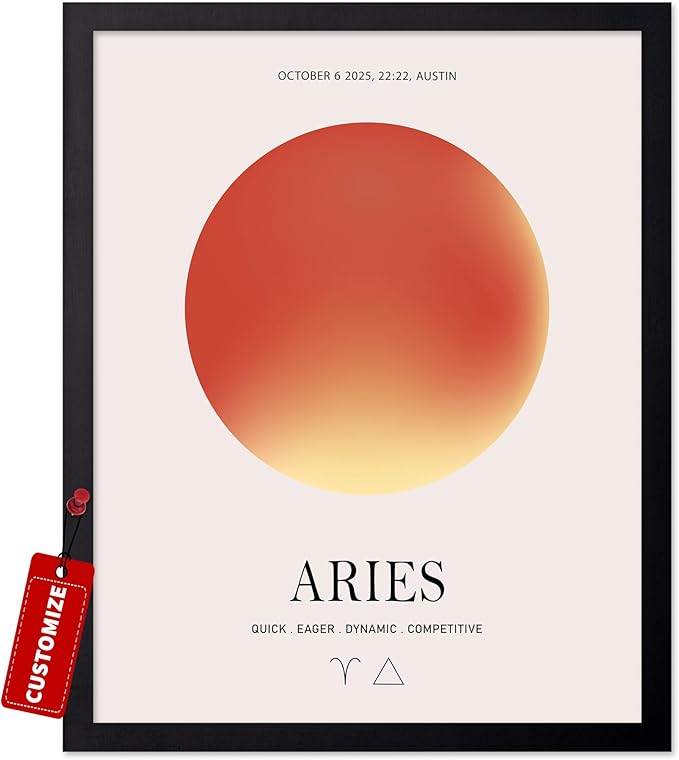 Monem Art Personalized Aries Print, Customized Zodiac Aura Poster and Canvas, Star Sign Art, Gift for Family, Loved Ones, Friends, Available in 8x10" to 30x40" - Aries Poster for men