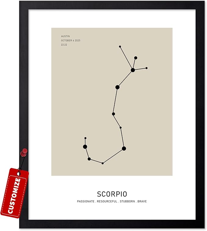 Monem Art Personalized Scorpio Print, Customized Constellation Star Map Poster and Canvas, Zodiac Sign Art, Gift for Family, Loved Ones, Friends, Available in 8x10" to 30x40" - Scorpio Canvas for men