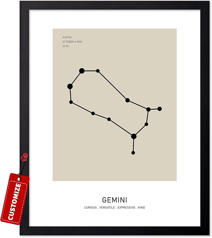 Monem Art Personalized Gemini Print, Customized Constellation Star Map Poster and Canvas, Zodiac Sign Art, Gift for Family, Loved Ones, Friends, Available in 8x10" to 30x40" - Gemini Canvas for men