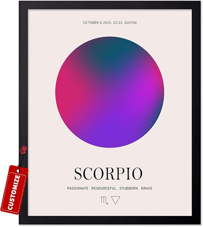 Poster Master Personalized Scorpio Print, Customized Zodiac Aura Poster and Canvas, Star Sign Art, Gift for Family, Loved Ones, Friends, Available in 8x10 to 30x40 - Scorpio Canvas for men