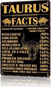 Vintage Metal Sign Taurus Facts Poster Retro Tin Signs Funny Aluminum Sign For Man Cave, Garage, Living Roome, Cafe And Pub Decoration 8 X 12 Inch - Taurus Products for men