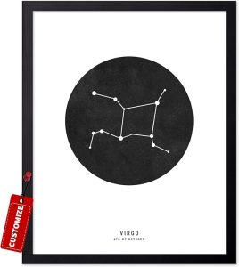 Monem Art Personalized Virgo Print, Customized Black Star Map Poster and Canvas, Zodiac Sign Art, Gift for Family, Loved Ones, Friends, Available in 8x10" to 30x40" - Virgo Poster for men