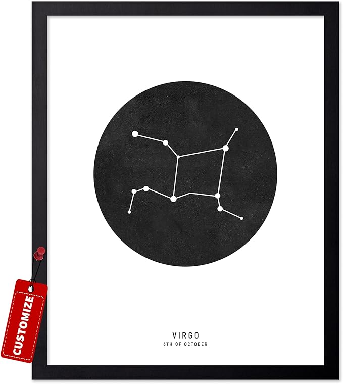 Monem Art Personalized Virgo Print, Customized Black Star Map Poster and Canvas, Zodiac Sign Art, Gift for Family, Loved Ones, Friends, Available in 8x10" to 30x40" - Virgo Poster for men
