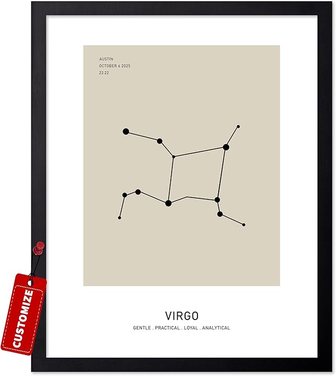 Monem Art Personalized Virgo Print, Customized Constellation Star Map Poster and Canvas, Zodiac Sign Art, Gift for Family, Loved Ones, Friends, Available in 8x10" to 30x40" - Virgo Poster for men