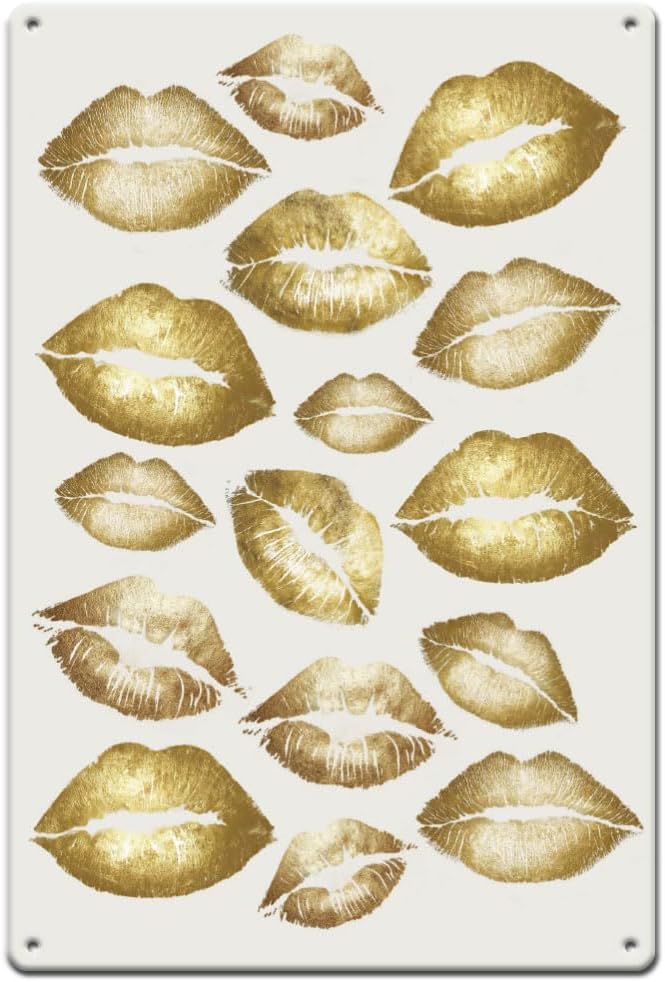 SUPERDANT Golden Lips Tin Signs Gold Sexy Lips Metal Sign Poster Fashion Vintage Wall Art Plaque Living Room Bedroom Home Decor for Man Cave Garage Bar Pub Decoration Gifts 11.8x7.9in - Aries Poster for men