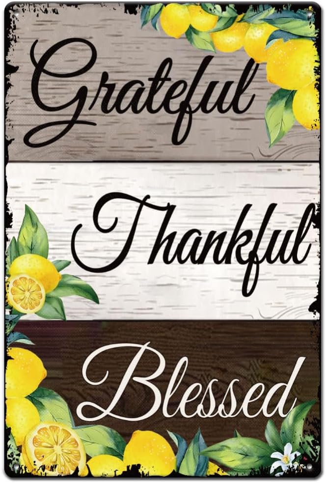 SUPERDANT Grateful Thankful Blessed Tin Signs Retro Metal Poster Lemon Thanksgiving Iron Wall Decoration Plauqe for Bedroom Living Room Entrance Corridor Home Cafe Bar Art Decor 11.8x7.9in - Aries Poster for men