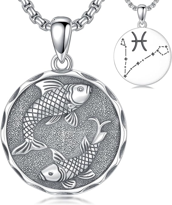Zodiac Necklace 925 Sterling Silver Constellation Celestial Necklace Zodiac Sign Charm Horoscope Astrology Jewelry Birthday Gifts for Men Women Christmas - Pisces for men