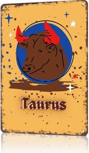 Vintage Metal Sign Taurus Zodiac Sign Birth Sign Tin Signs For Man Cave, Garage, Living Roome, Cafe And Pub Wall Decor 8 X 12 Inch Funny Sign - Taurus Products for men