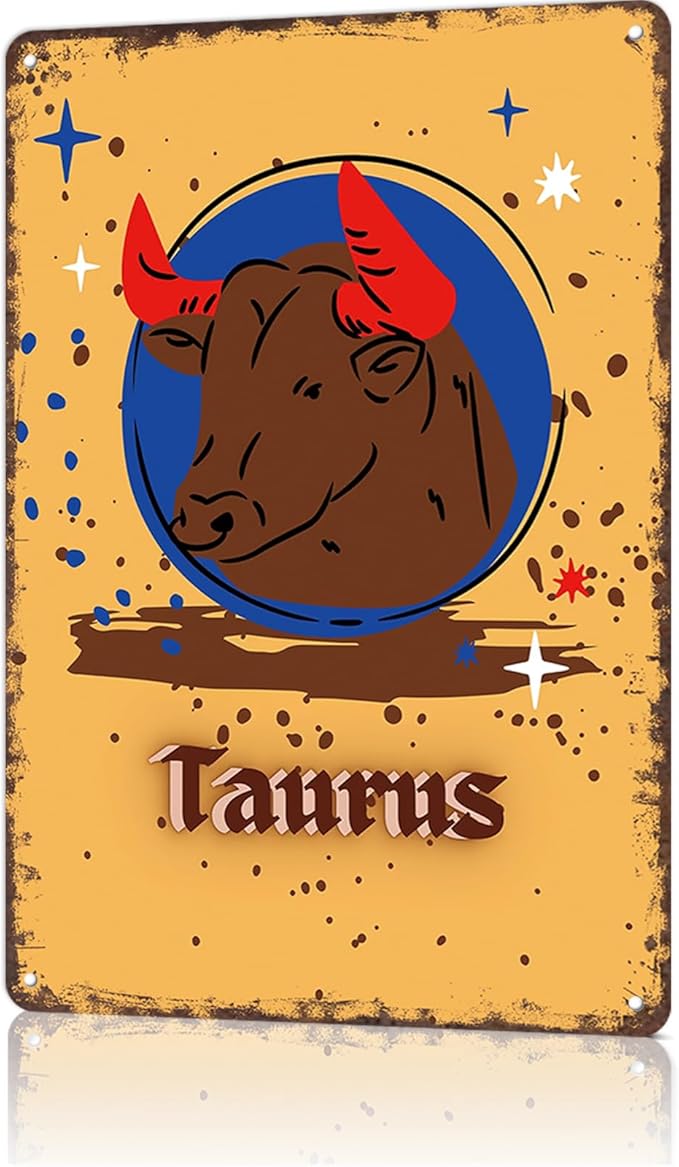 Vintage Metal Sign Taurus Zodiac Sign Birth Sign Tin Signs For Man Cave, Garage, Living Roome, Cafe And Pub Wall Decor 8 X 12 Inch Funny Sign - Taurus Products for men