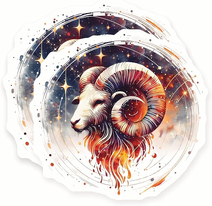 Aries Zodiac Stickers - Astrology Sign Decals - Ram Constellation Symbol - 2 Pack - 5" Wide Design - Adheres to Laptops, Tumblers, and More – Made in The USA - AQS2617 - Aries Sticker for men