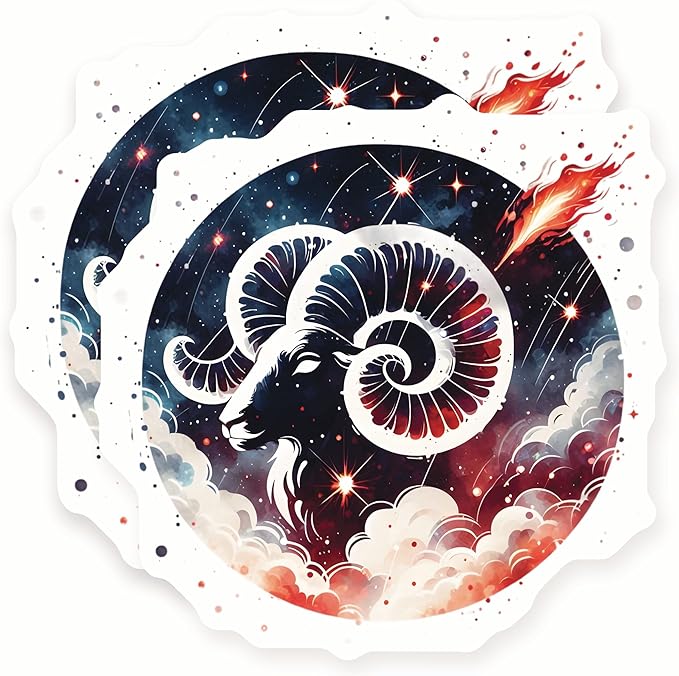 Aries Zodiac Stickers - Astrology Sign - Ram Constellation - 2 Pack - 5" Wide Design - Adheres to Laptops, Tumblers, and More – Made in The USA - AQS2135 - Aries Sticker for men