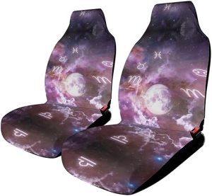 Colorful Zodiac Signs and The Moon Waterproof Front Car Seat Cover,Washable Car Seat Protector from Sweat, Car Seat Covers for All Vehicles 2PCS - Aquarius Car Seat Cover for men