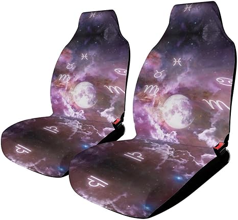 Colorful Zodiac Signs and The Moon Waterproof Front Car Seat Cover,Washable Car Seat Protector from Sweat, Car Seat Covers for All Vehicles 2PCS - Aquarius Car Seat Cover for men