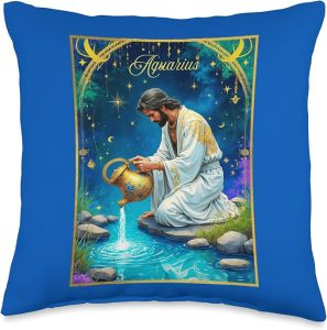 Aquarius Zodiac Sign Under a Starry Sky Throw Pillow - Aquarius Pillow for men