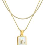 LETFLY Zodiac Natural Shell Layered Gold Necklace for Women, 18K Gold Plated Square Shaped Pendant with Adjustable Layered Snake Chain for Womens Jewelry Gifts - Scorpio Products for men
