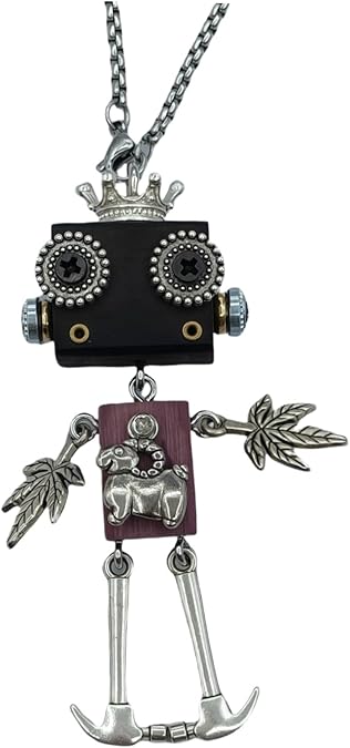 Steampunk Wooden Robot Zodiac Necklace – Handmade Punk Style Pendant for Men & Women – 12 Horoscope Signs Gift – Unique Wood Punk Goth Jewelry for Birthdays & Fashion Lovers - Aries Necklace for men