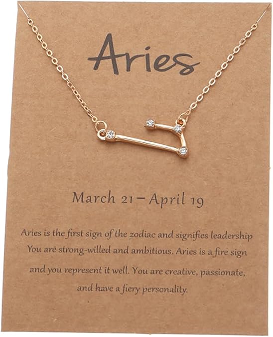 Rhinestone 12 Constellation Necklaces for Women 14K Gold Plated Horoscope Astrology Zodiac Necklace - Aries Necklace for men