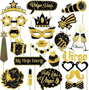 Virgo Birthday Photo Booth Props - 22 Pcs Black Gold Virgo Themed Photo Booth Props Decorations for August September Birthday Party, Zodiac, Horoscope, Astrology Bday Party Supplies - Virgo Poster for men