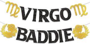 Virgo Baddie Banner for August September Birthday Party Decorations, Black Gold Zodiac Virgo Birthday Banner for Horoscope, Astrology Bday Party Decor, Ideas, Jokes and Favors (Black + Gold) - Virgo Poster for men