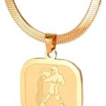Stainless Steel Taurus Zodiac Sign Plaque Pendant, Engraved Bull On Snake Chain Necklace - Taurus Products for men
