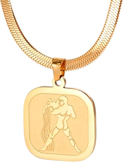Stainless Steel Taurus Zodiac Sign Plaque Pendant, Engraved Bull On Snake Chain Necklace - Taurus Products for men