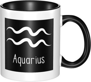 Aquarius Sign Classic Ceramic Coffee Mug with Handle, Gifts for Men, Women - Perfect for Home, Office, Gift - Durable, BPA-Free, White (11 oz) - Aquarius Mug for men