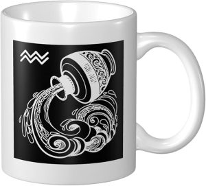 Zodiac Sign Aquarius Classic White Ceramic Coffee Mug with Handle | 11 oz BPA-Free, Durable Gift for Men & Women | Ideal for Home, Office, Tea, Hot Beverages - Aquarius Mug for men