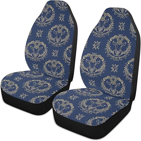 Gold Zodiac Sign Aries Navy Blue Decorative seat Protector for SUV car Essentials seat Cover Waterproof cubreasientos para carro Set of 2 - Aries Car Seat Cover for men