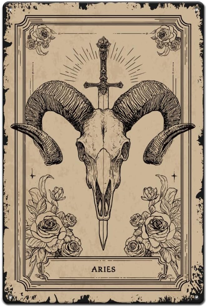 SUPERDANT Horoscope Tin Signs Astrology Metal Sign Poster Aries Tarot Vintage Wall Art Plaque Coffee Bar Living Room Bedroom Home Dining Room Decor for Man Cave Garage Bar Decoration - Aries Poster for men