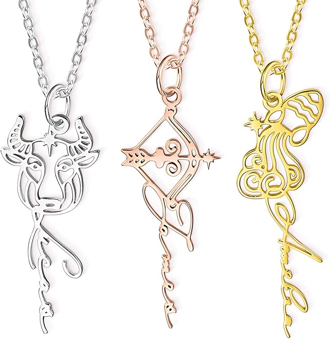 Custom Name Zodiac Sign Necklace for Women Men - Aries Taurus Gemini Cancer Leo Virgo Libra Scorpio Sagittarius Capricorn Aquarius Pisces Constellation Pendant Personalized Horoscope Jewelry Gifts - Aries Necklace for men