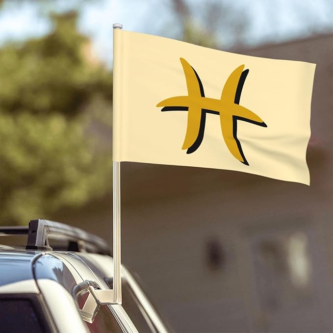 Double Side Zodiac Sign Pisces Symbol Car Flag Window Clip 12 X 18 Inch UV Protection Outdoor Car Flags Decoration Banner - Pisces Car Accessories for men