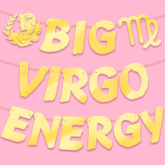 Glitter Big Virgo Energy Banner, Gold Glitter August/September Birthday Party Banner, 12 Constellation Zodiac Virgo Birthday Party Decorations, Astrology Bday Supplies - Virgo Poster for men