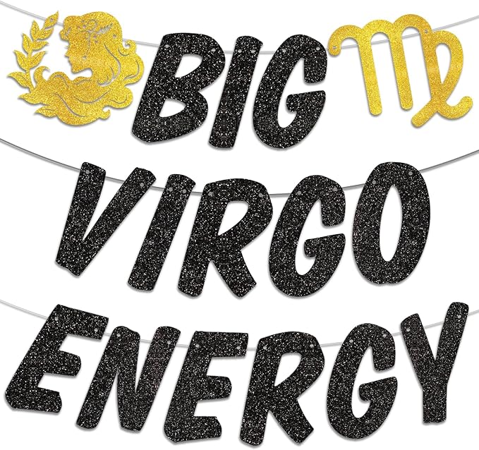 Big Virgo Energy Birthday Banner, August/September Birthday Party Décor, 12 Constellation Zodiac Virgo Bday Party Decorations, Astrology Bday Party Supplies（Black Gold） - Virgo Poster for men