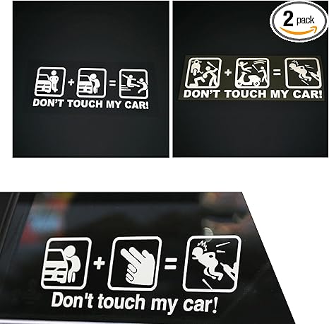 2 PCS Don't Touch My Car Warning Sign Car Stickers, Self-Adhesive Reflective Do Not Touch Warning Funny Vinyl Car Decal (Style#4) - Aries Sticker for men