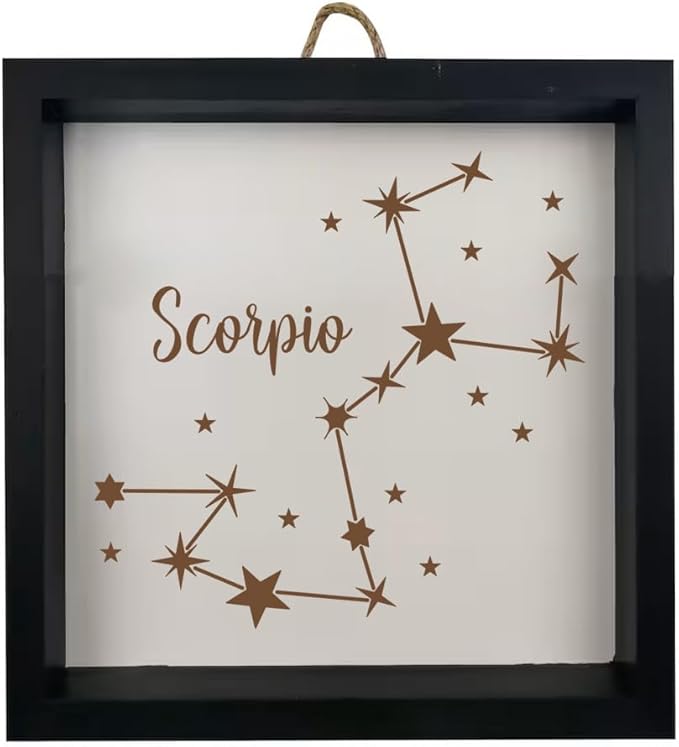 Framed Wood Sign Wall Art Home Desk Decor Gift Scorpio Star Zodiac Horoscope Constellation (Black Frame) - Scorpio Canvas for men