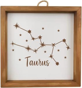 Framed Wood Sign Wall Art Home Desk Decor Gift Taurus Star Zodiac Horoscope Constellation (Brown Frame) - Taurus Products for men