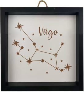 Framed Wood Sign Wall Art Home Desk Decor Gift Virgo Star Zodiac Horoscope Constellation (Black Frame) - Virgo Poster for men
