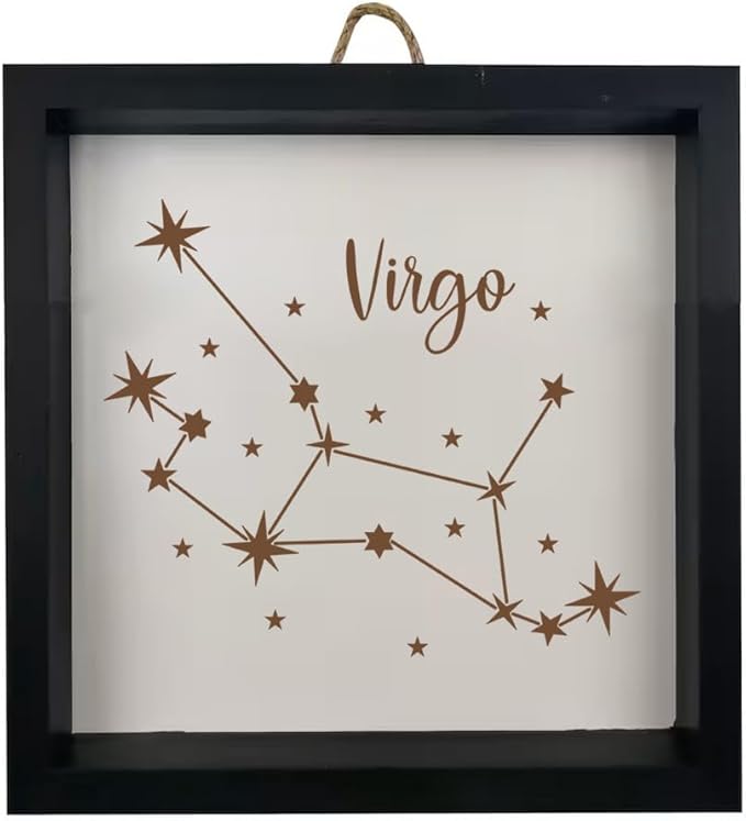 Framed Wood Sign Wall Art Home Desk Decor Gift Virgo Star Zodiac Horoscope Constellation (Black Frame) - Virgo Poster for men