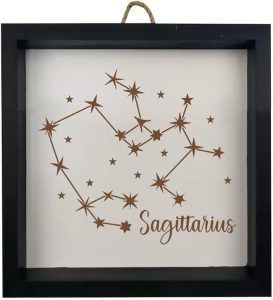 Framed Wood Sign Wall Art Home Desk Decor Gift Sagittarius Star Zodiac Horoscope Constellation (Black Frame) - Sagittarius Home Decor for men
