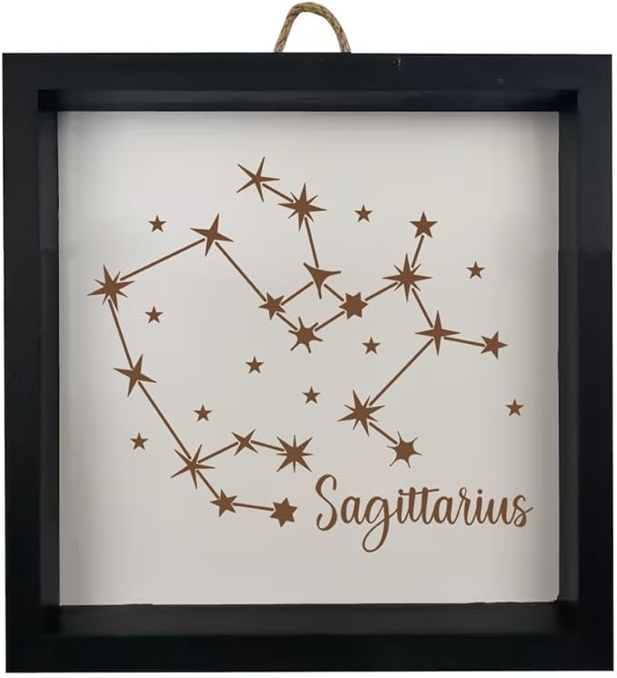 Framed Wood Sign Wall Art Home Desk Decor Gift Sagittarius Star Zodiac Horoscope Constellation (Black Frame) - Sagittarius Home Decor for men