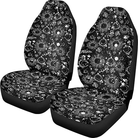 Moon Stars Mushroom Black Car Seat Cover Front Seats Only,Universal Fit for Most Cars,SUV,Sedan,Truck or Van - Aries Car Seat Cover for men