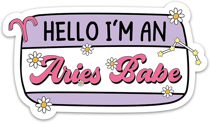 Hello I'm an Aries Baby Sticker Floral Aries Zodiac Sign Sticker Astrology Horoscope Constellation Star Symbols Waterproof Vinyl Stickers for Laptop Water Bottle Journal Decals Gifts for Adults Kids - Aries Sticker for men