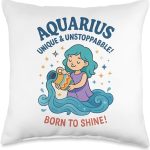 Aquarius Sign Of Zodiac Cute For Kids Throw Pillow - Aquarius Pillow for men