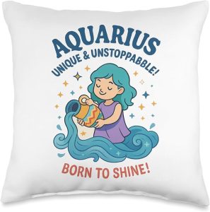 Aquarius Sign Of Zodiac Cute For Kids Throw Pillow - Aquarius Pillow for men