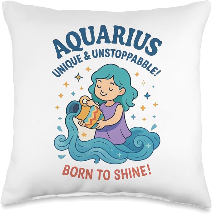Aquarius Sign Of Zodiac Cute For Kids Throw Pillow - Aquarius Pillow for men