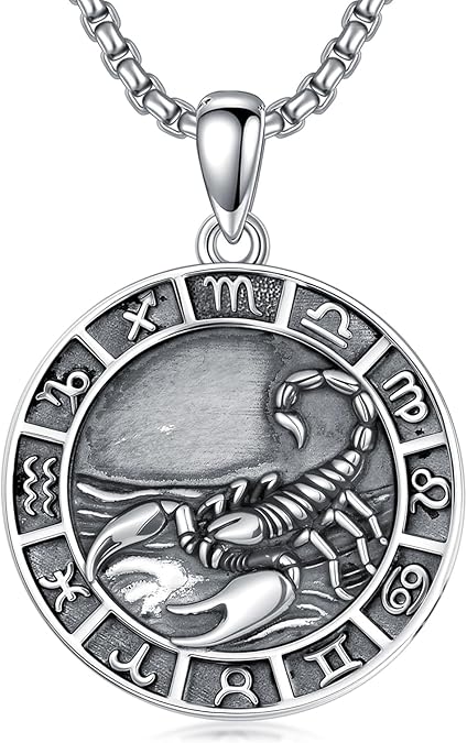 Seiyang Zodiac Necklace 925 Sterling Silver Constellation Pendant Horoscope Medal Zodiac Jewelry Gifts(with Gift Box) - Scorpio Accessories for men