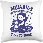 Aquarius Sign Of Zodiac Cute For Kids and Women Throw Pillow - Aquarius Pillow for men